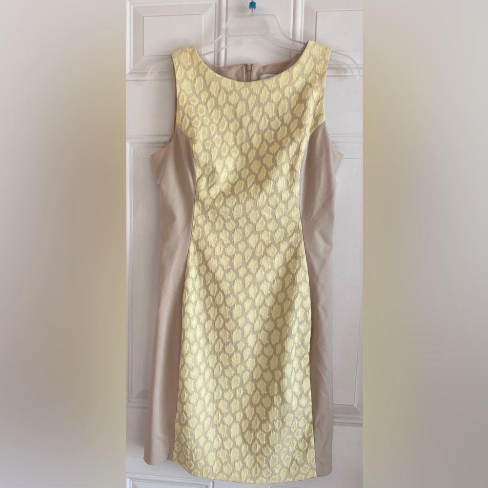 Badgley Mischka Dress Woman's 8 Sleeveless Lined Belle‎ Tan Lime Cheetah Print